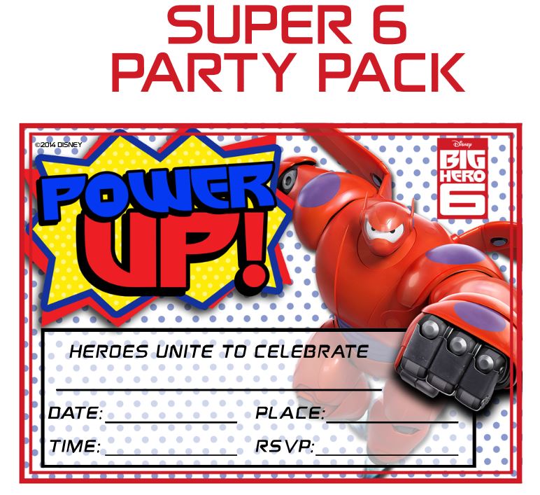 free big hero 6 party pack Power Up Theme - If you are planning a birthday party for your little one this printable party pack is perfect. Each Baymax party pack includes: Invitations Thank You Cards Banners Circle Labels Food Picks Gift Bag Eyes Food Tents Gift Tags