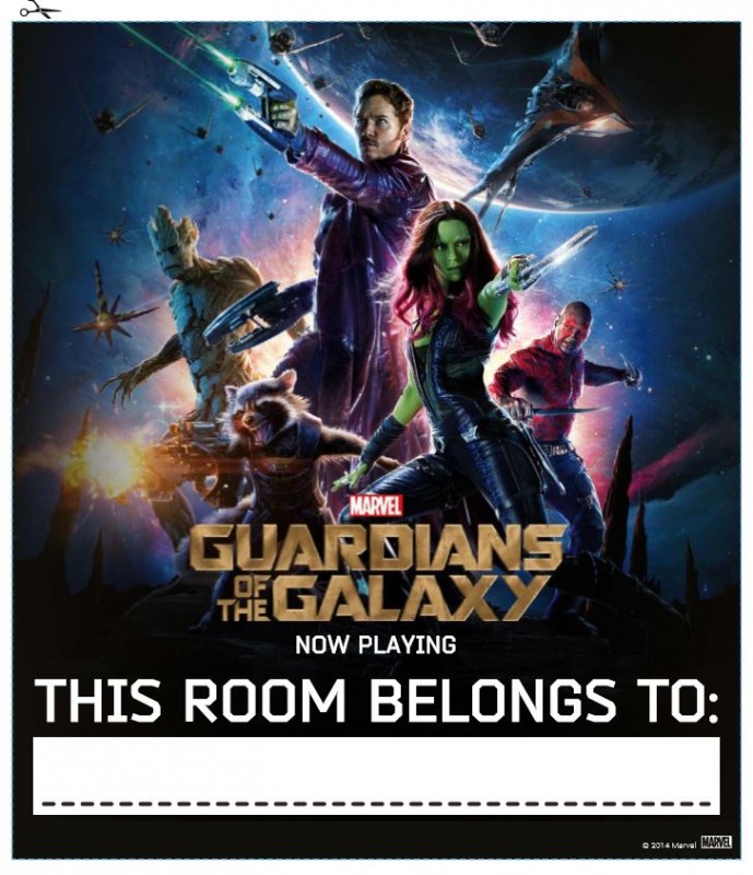 Are planning a Guardians of the Galaxy themed birthday party? Here's a free printable activity book with 3 ways to use it to host an affordable Gaurdians of the Galaxy Party from goodie bag tags, party games, decorations. -Guardians of the Galaxy Door Poster -