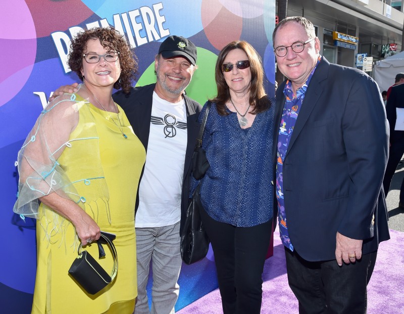 HOLLYWOOD, CA - JUNE 08: (L-R) Nancy Lasseter, actor Billy Crystal, Janice Crystal and executive producer John Lasseter attend the Los Angeles Premiere and Party for Disney?Pixar?s INSIDE OUT at El Capitan Theatre on June 8, 2015 in Hollywood, California. (Photo by Alberto E. Rodriguez/Getty Images for Disney) *** Local Caption *** Nancy Lasseter; Billy Crystal; Janice Crystal; John Lasseter