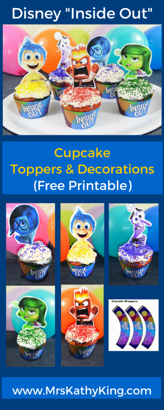  If you are planning an Inside Out birthday party? Here are 5 Free Inside Out CupCake Toppers and Decoration Printables, I am sure your guest will love. Our Free Inside Out Cupcake Decorations includes 1 Inside Out Cupcake Wapper, 5 Inside Out Cupcake Toppers!