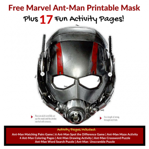 Looking for a Antman Printable Mask for an your next Marvel party or just for play time. Here is a Free Marvel Ant-Man Printable Mask with 17 free Marvel Antman printable activity sheets