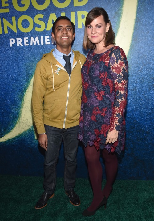 HOLLYWOOD, CA - NOVEMBER 17: "Sanjay's Super Team" Director Sanjay Patel (L) and Emily Haynes attend the World Premiere Of Disney-Pixar's THE GOOD DINOSAUR at the El Capitan Theatre on November 17, 2015 in Hollywood, California. (Photo by Alberto E. Rodriguez/Getty Images for Disney) *** Local Caption *** Sanjay Patel; Emily Haynes