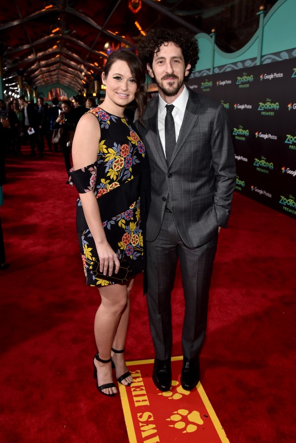HOLLYWOOD, CA - FEBRUARY 17: Actors Katie Lowes (L) and Adam Shapiro attend the Los Angeles premiere of Walt Disney Animation Studios' "Zootopia" on February 17, 2016 in Hollywood, California. (Photo by Alberto E. Rodriguez/Getty Images for Disney) *** Local Caption *** Katie Lowes; Adam Shapiro
