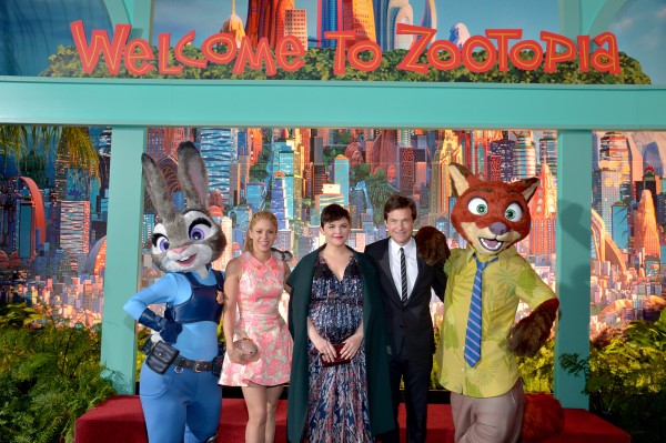 HOLLYWOOD, CA - FEBRUARY 17: (L-R) Singer Shakira and actors Ginnifer Goodwin and Jason Bateman pose with Nick Wilde and Judy Hopps characters during the Los Angeles premiere of Walt Disney Animation Studios' "Zootopia" on February 17, 2016 in Hollywood, California. (Photo by Charley Gallay/Getty Images for Disney) *** Local Caption *** Shakira; Ginnifer Goodwin; Jason Bateman