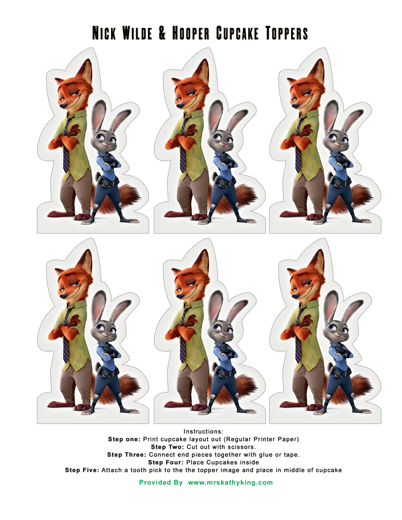 ZOOTOPIA PRINTABLE BIRTHDAY PARTY DECORATIONS Nick Wilde and Judy Hopper CupCake Toppers 800