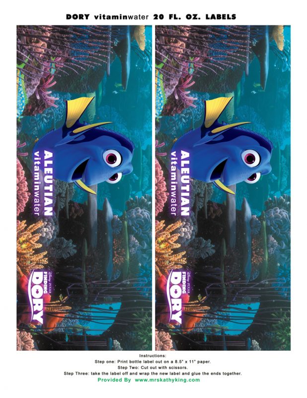 Free Finding Dory Printable Bottle Wrappers for Vitamin Water 20oz