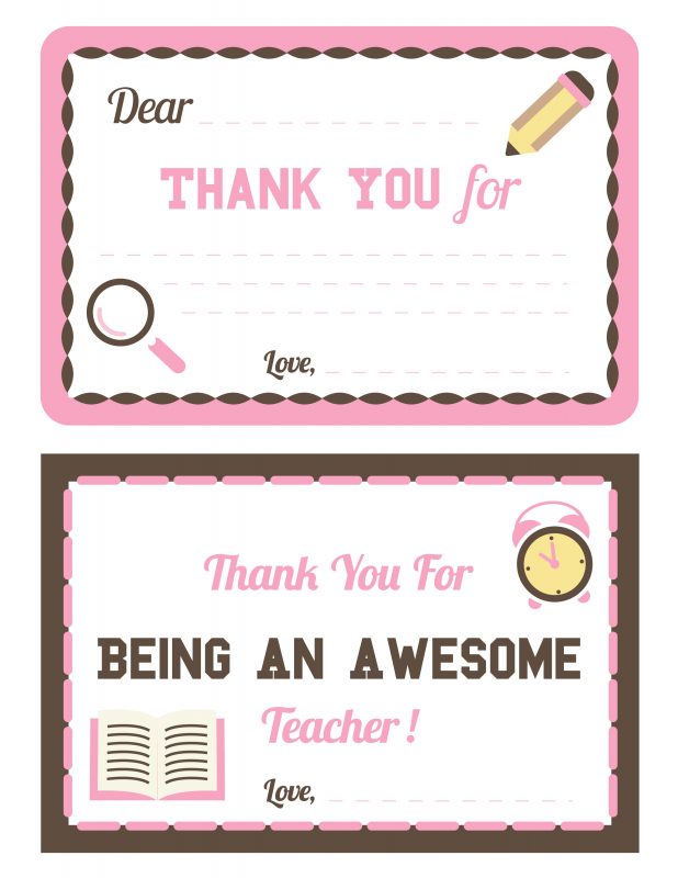 Back To School printable thank you cards