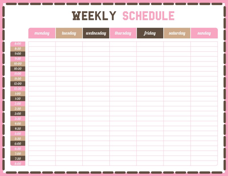 Back To School printable weekly schedule work sheet