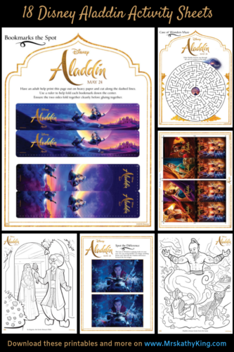 18 Disney Aladdin Activity Sheets