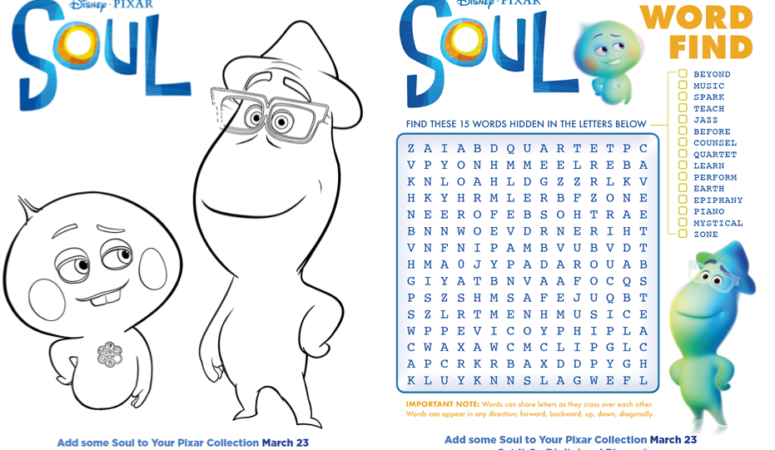 Free Printable Disney Pixar Soul Printable Activity Sheets “+” Enter to Win A Digital Copy of Disney Pixar Soul