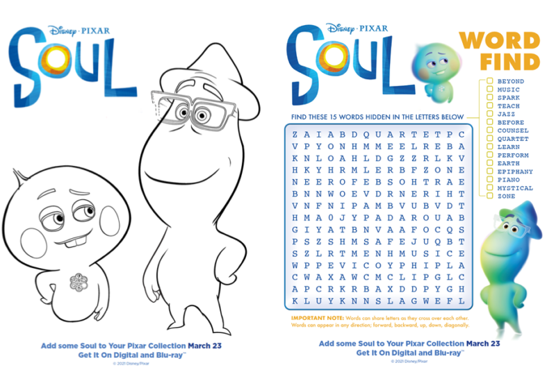 Free Printable Disney Pixar Soul Printable Activity Sheets 